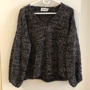Line & Dot multicolor knit sweater w/ puff sleeves